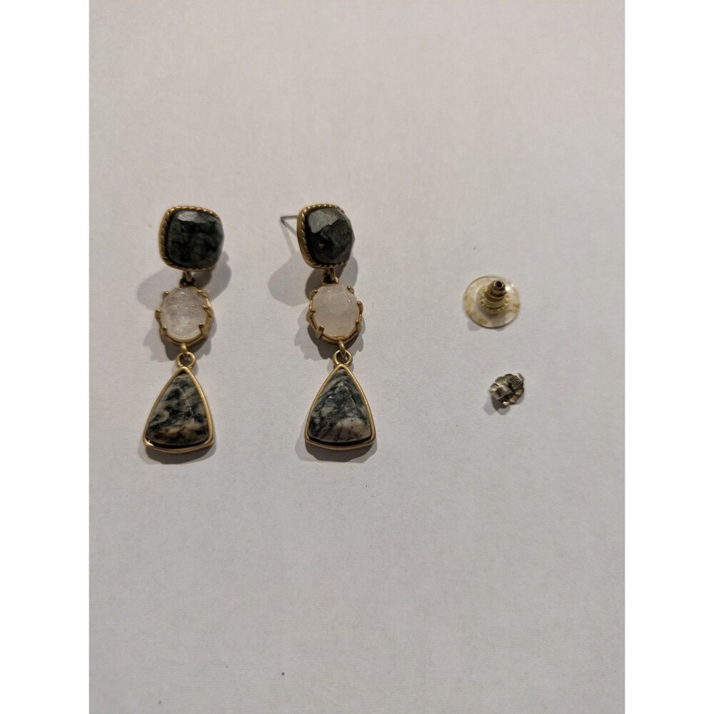 Lauren Ralph Lauren Dangle Drop Earrings Gold Tone Agate Quartz - Picture 4 of 4